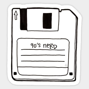 90's Nerd, Black and White - Retro Floppy Disc Outline Drawing Sticker